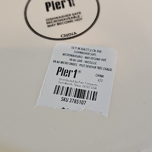 Pier 1 Dinner Plates 11" green lattice dahlia multicolor summer flowers set/ 2 - Picture 10 of 12